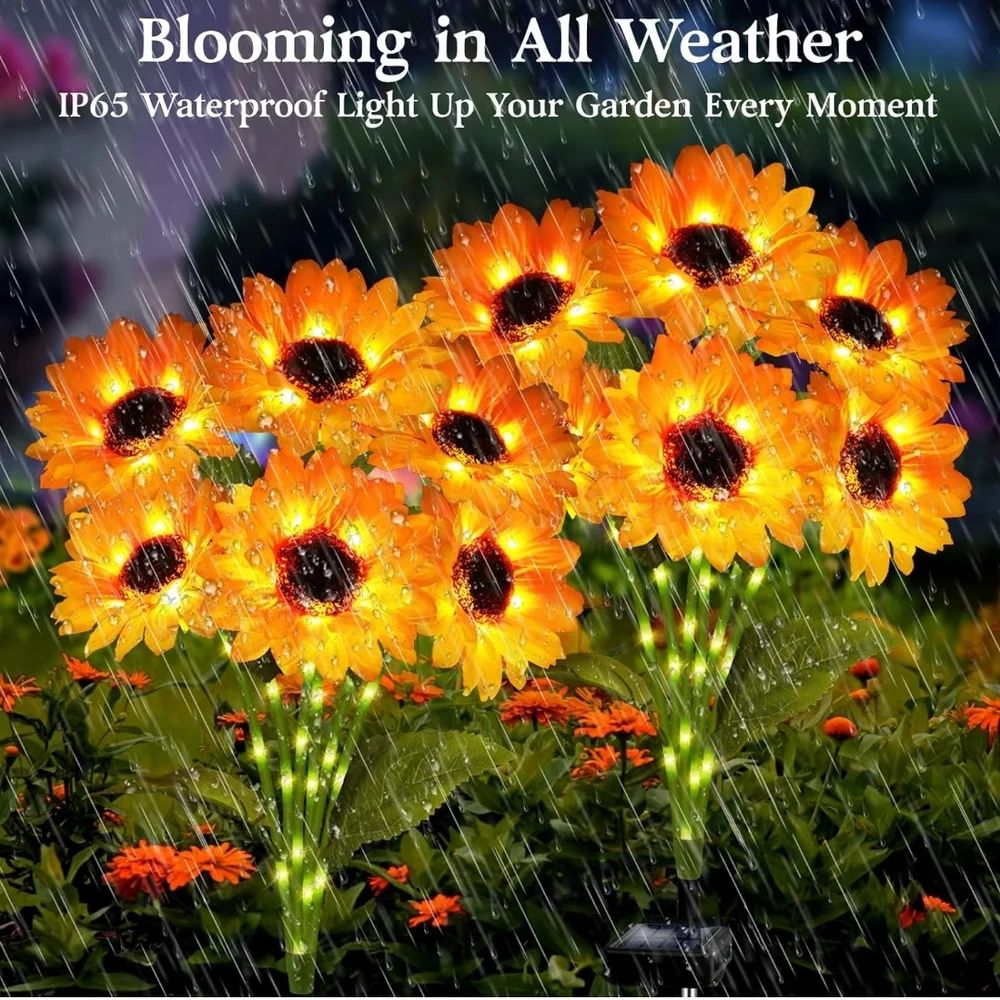 Solar-Powered Sunflower Garden Lights 4 Pack 24 Sunflower Lights,